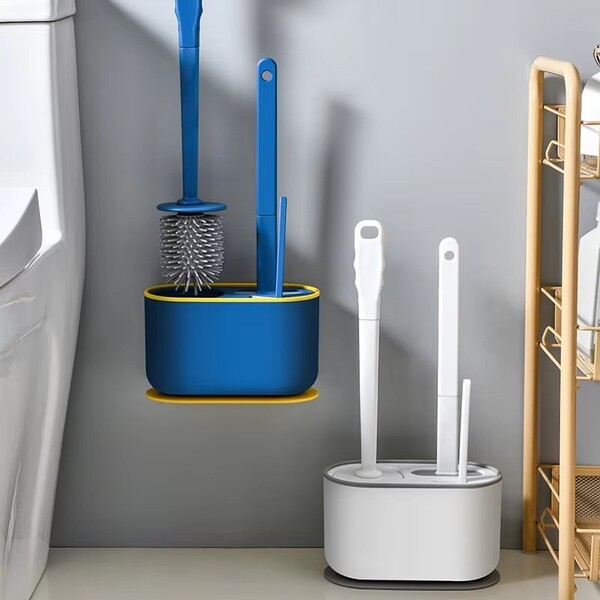 Wholesale 2 Pcs of Three in One Toilet Brush Blue and White Set