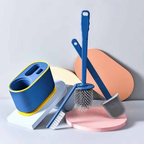 Wholesale 2 Pcs of Three in One Toilet Brush Blue and White Set
