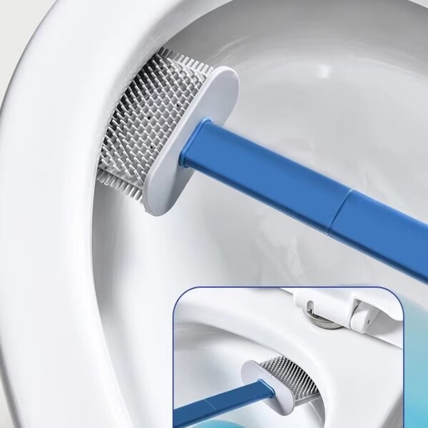 Wholesale 2 Pcs of Three in One Toilet Brush Blue and White Set